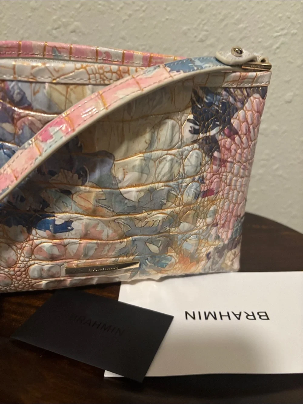 Brahmin Pastel Floral Croc-Embossed Shoulder Bag